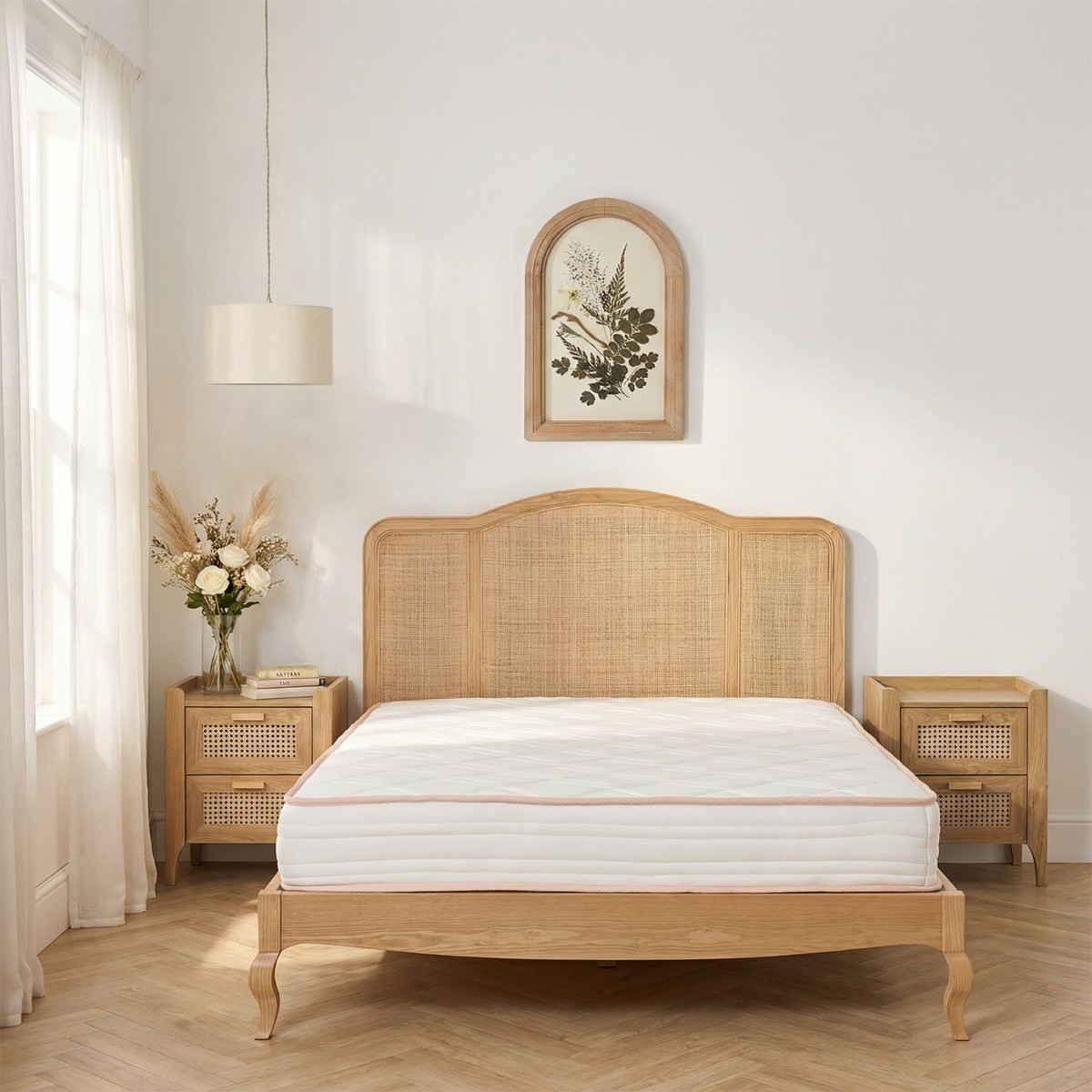 OHS Extra Comfort Memory Foam Spring Mattress, White/Natural Trim - Double>