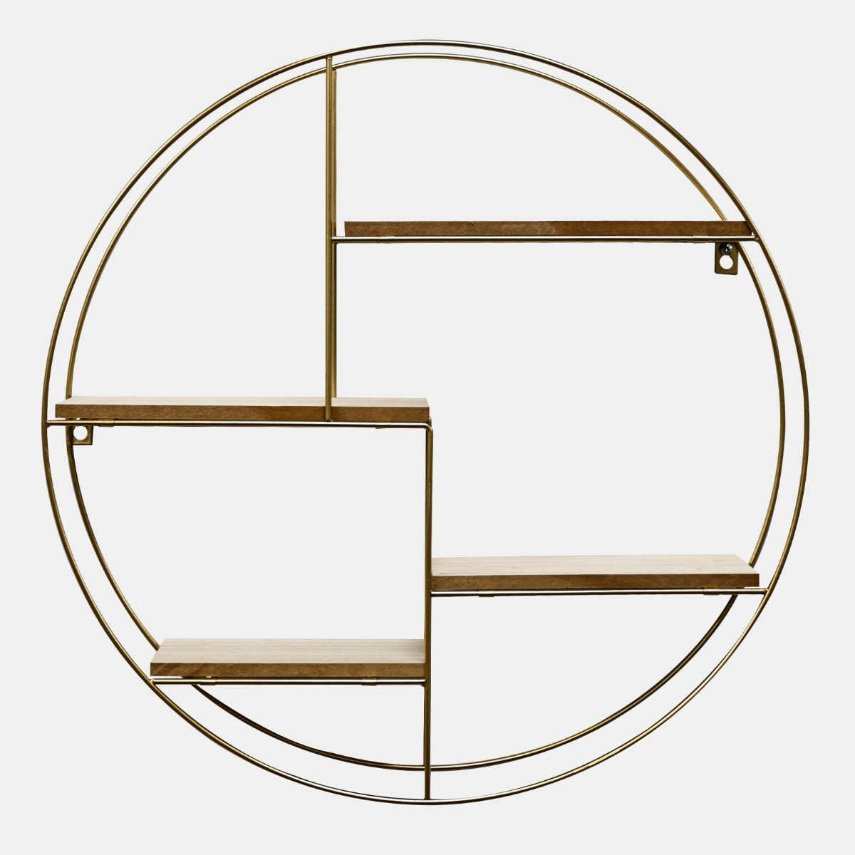OHS 4 Tier Round Multi Section Shelf - Light Wood/Gold>