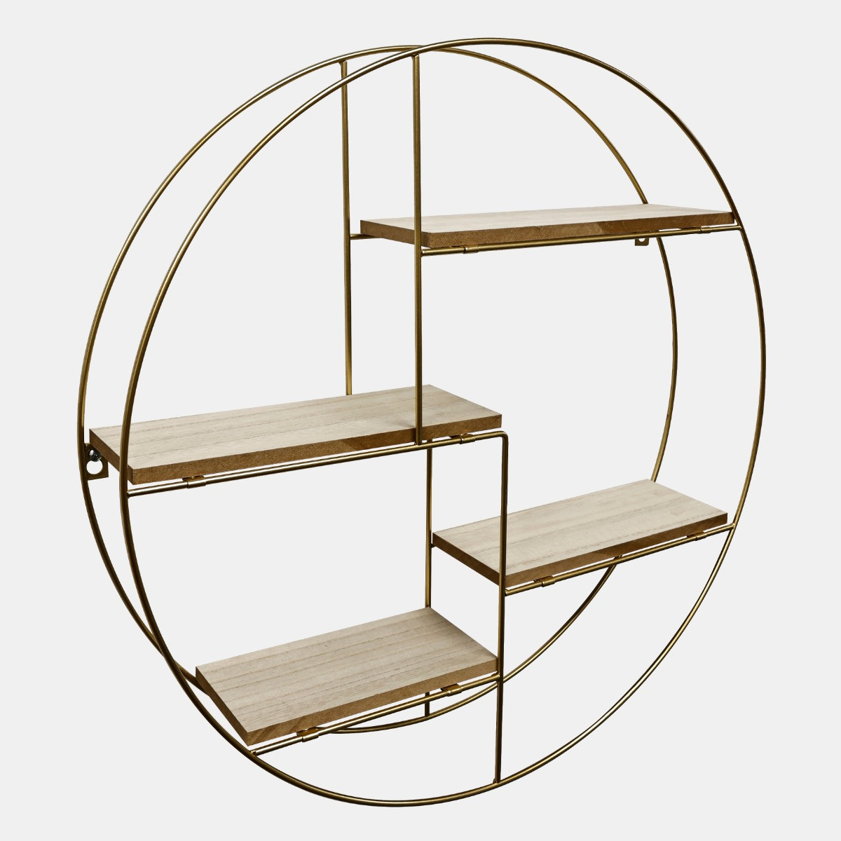 OHS 4 Tier Round Multi Section Shelf - Light Wood/Gold>