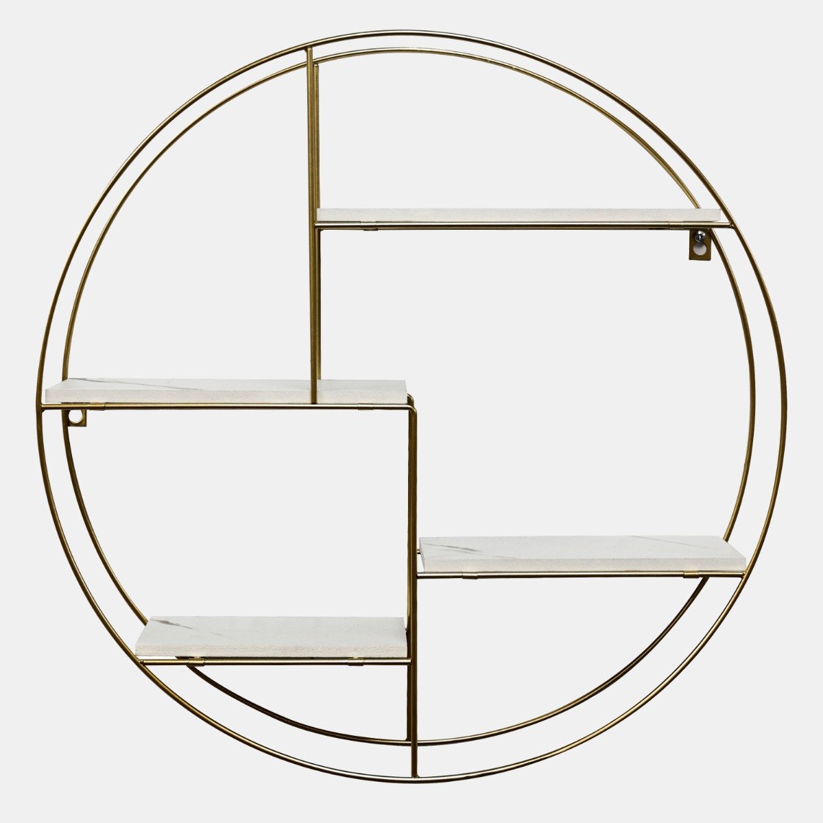 OHS 4 Tier Round Multi Section Shelf - White Marble/Gold>