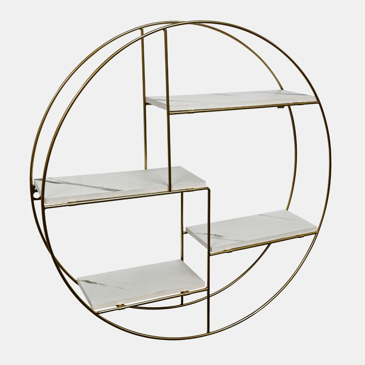 OHS 4 Tier Round Multi Section Shelf - White Marble/Gold>