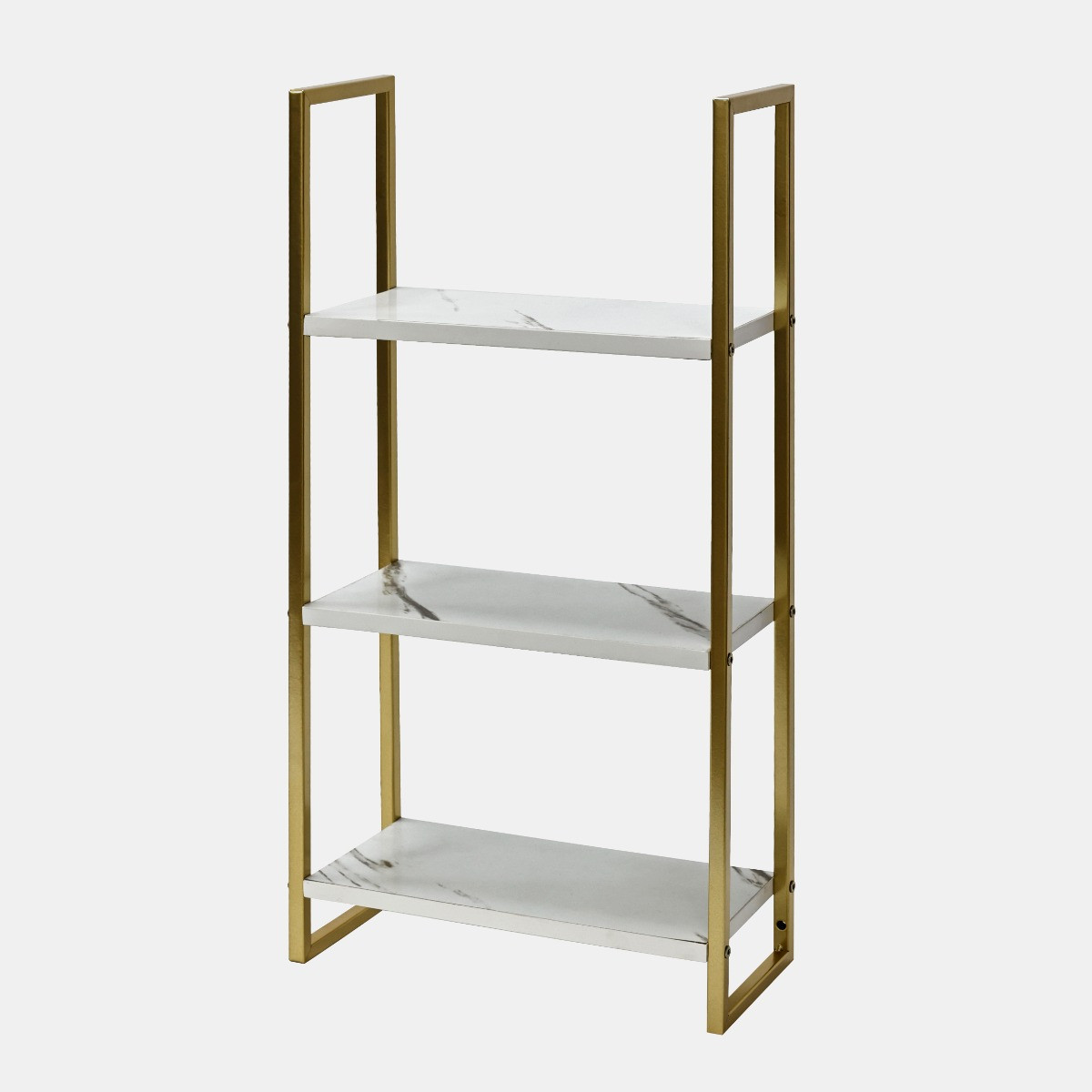 OHS 3-Tier Mounted Wall Shelves Set - White Marble/Gold>