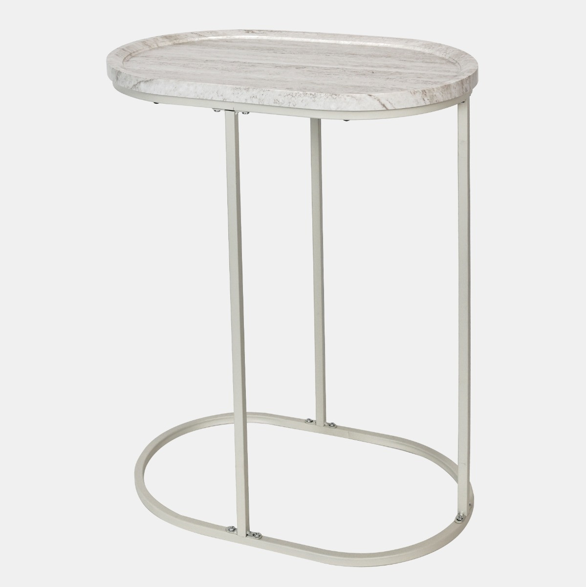 OHS Travertine Effect Oval C Shape Side Table - Cream>