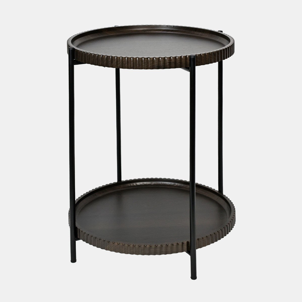 OHS Two-Layer Ribbed Tray Side Table - Dark Wood>