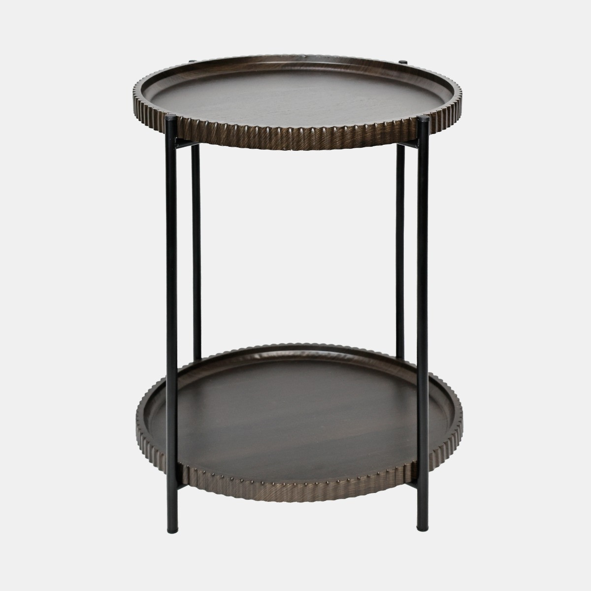 OHS Two-Layer Ribbed Tray Side Table - Dark Wood>