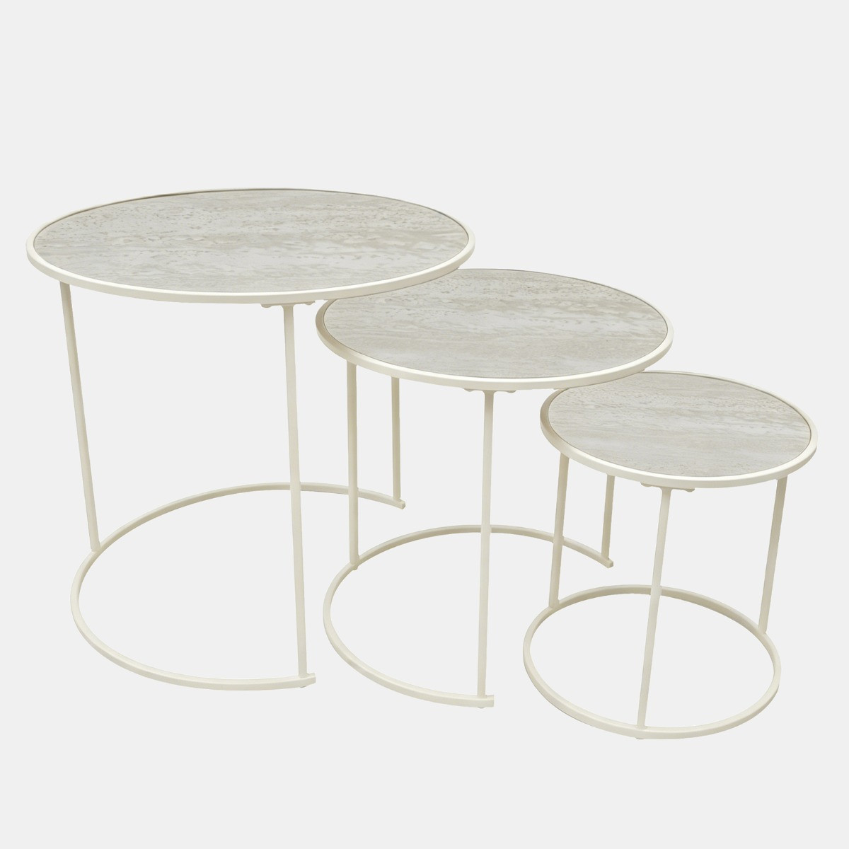 OHS Manhattan Travertine Effect Nest of 3 Round Side Tables - Cream>