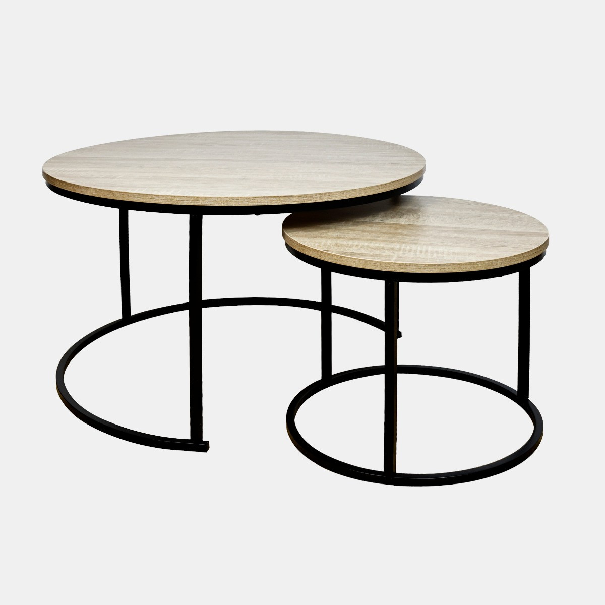 OHS Nest of 2 Round Coffee Tables - Light Wood>