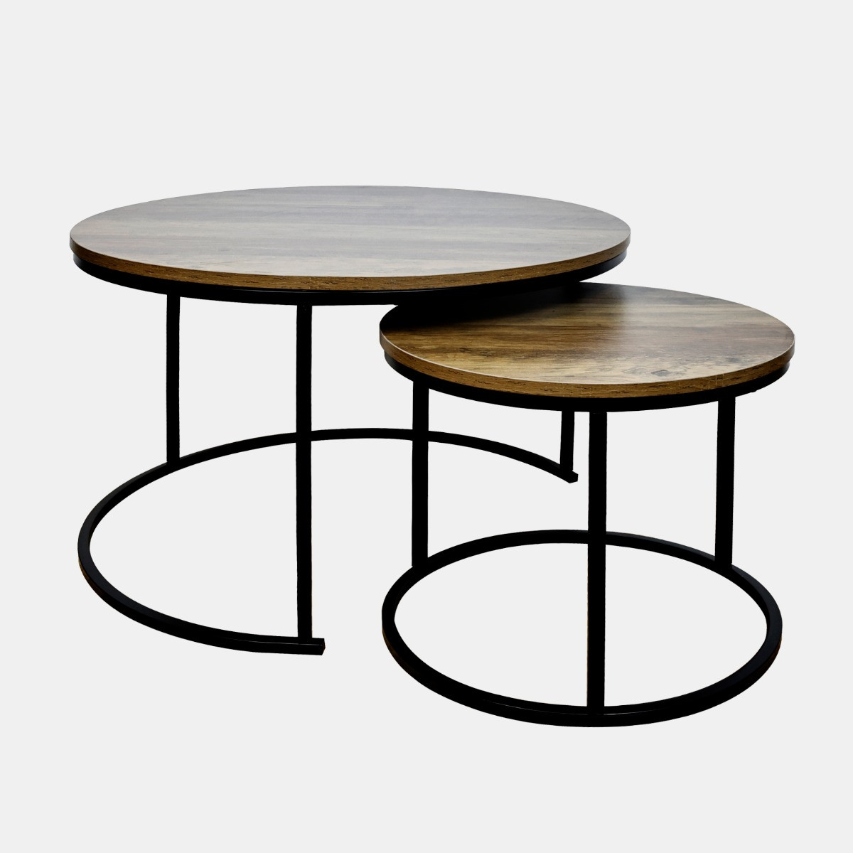 OHS Nest of 2 Round Coffee Tables - Dark Wood>