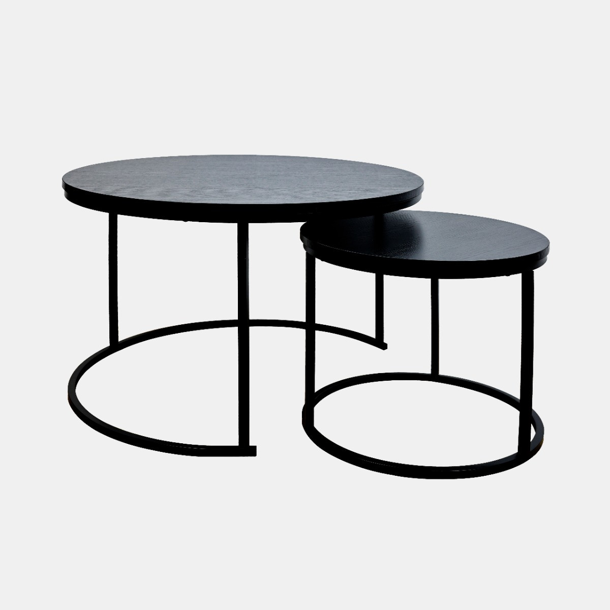 OHS Nest of 2 Round Coffee Tables - Black>