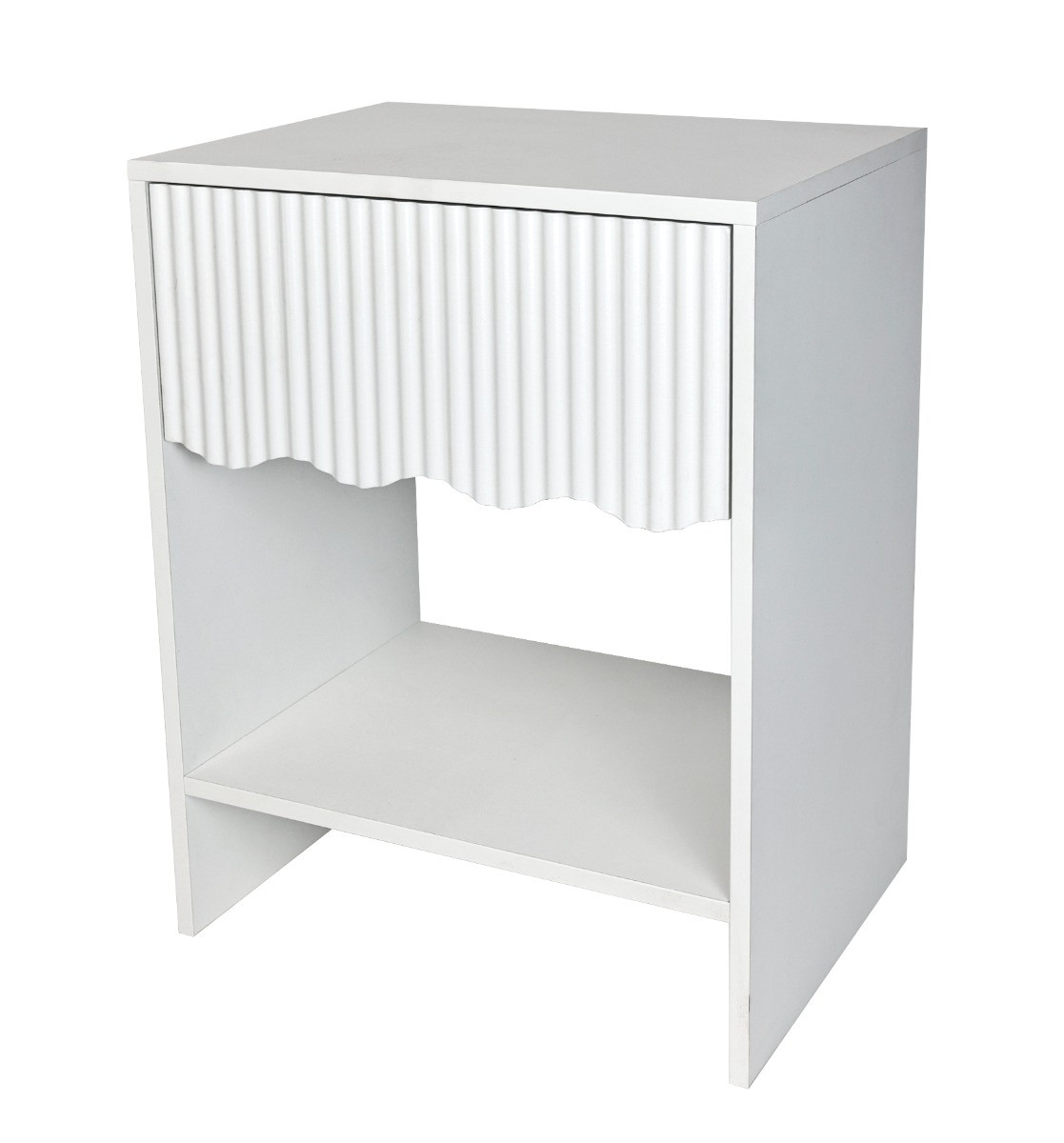 OHS Ribbed Scallop 1-Drawer Bedside Table - White