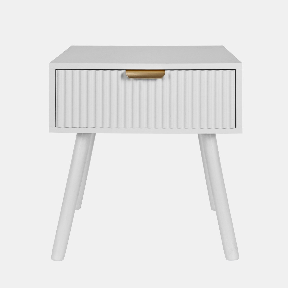 OHS Ribbed Wooden 1-Drawer Bedside Table - White>