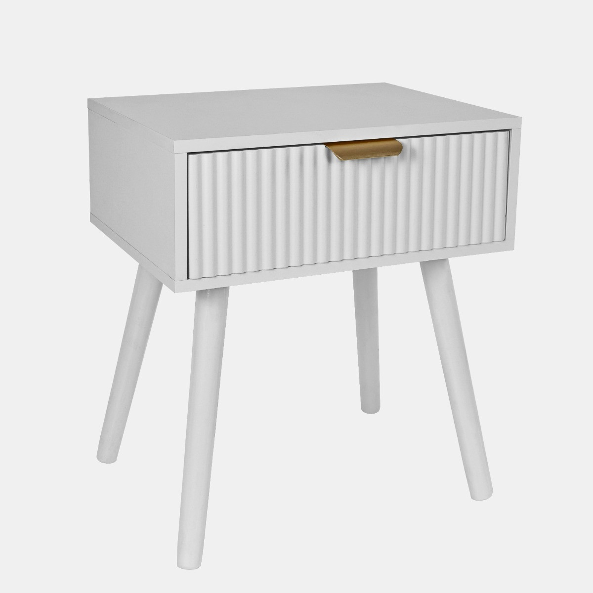 OHS Ribbed Wooden 1-Drawer Bedside Table - White>