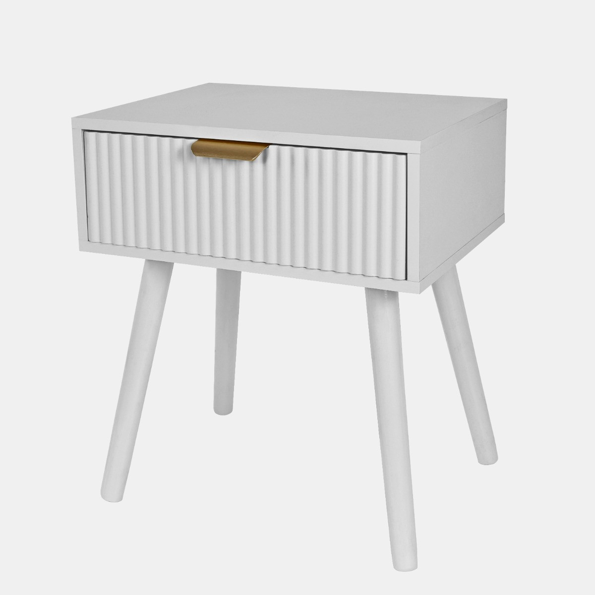 OHS Ribbed Wooden 1-Drawer Bedside Table - White>