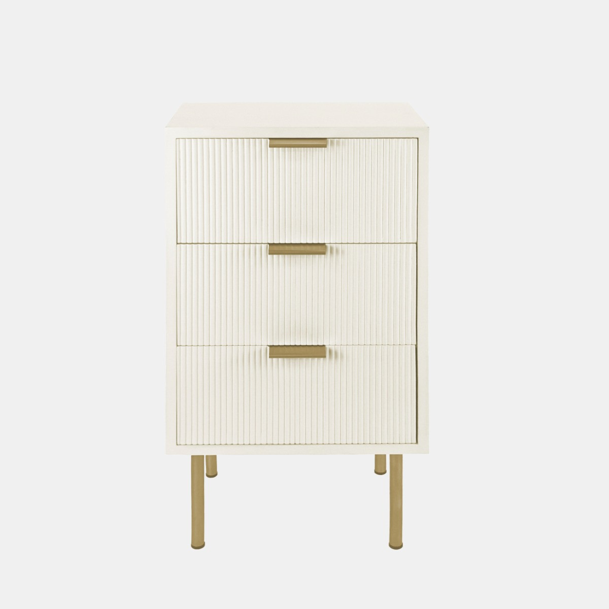 OHS Ribbed 3-Drawer Bedside Unit - Cream>