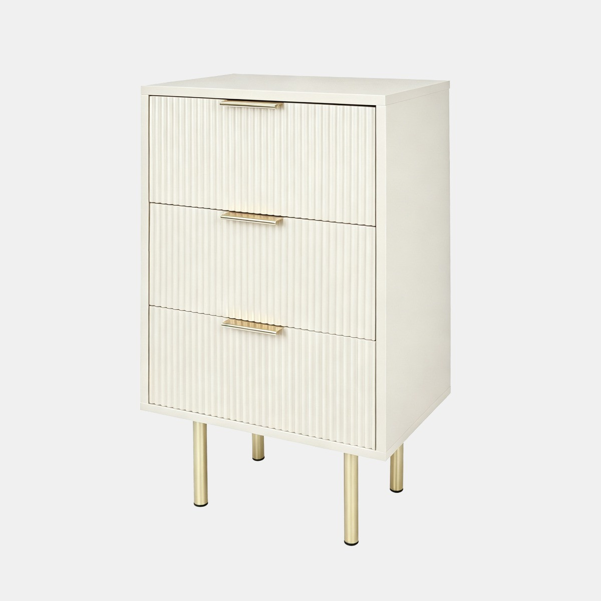 OHS Ribbed 3-Drawer Bedside Unit - Cream>