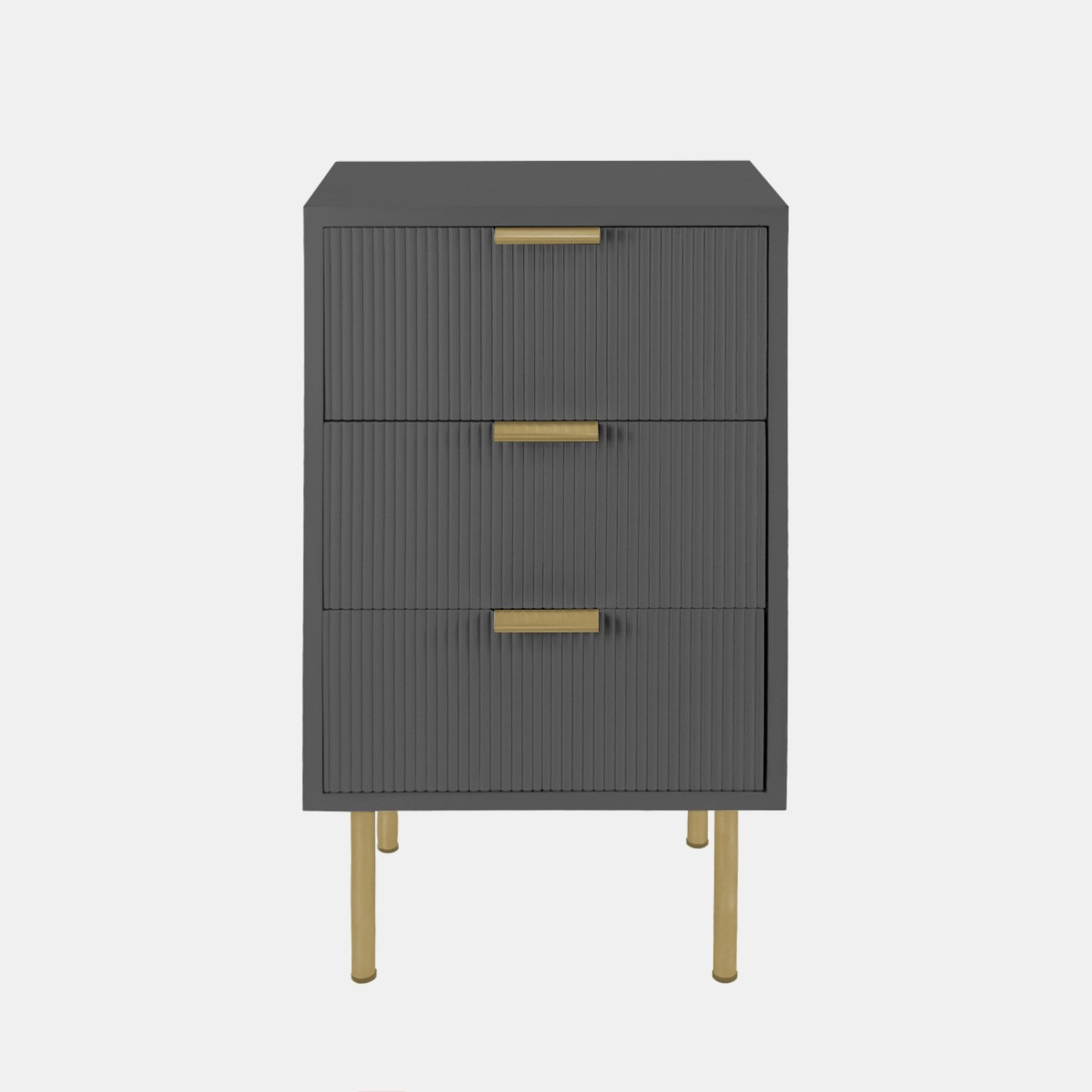 OHS Ribbed 3-Drawer Bedside Unit - Dark Charcoal>