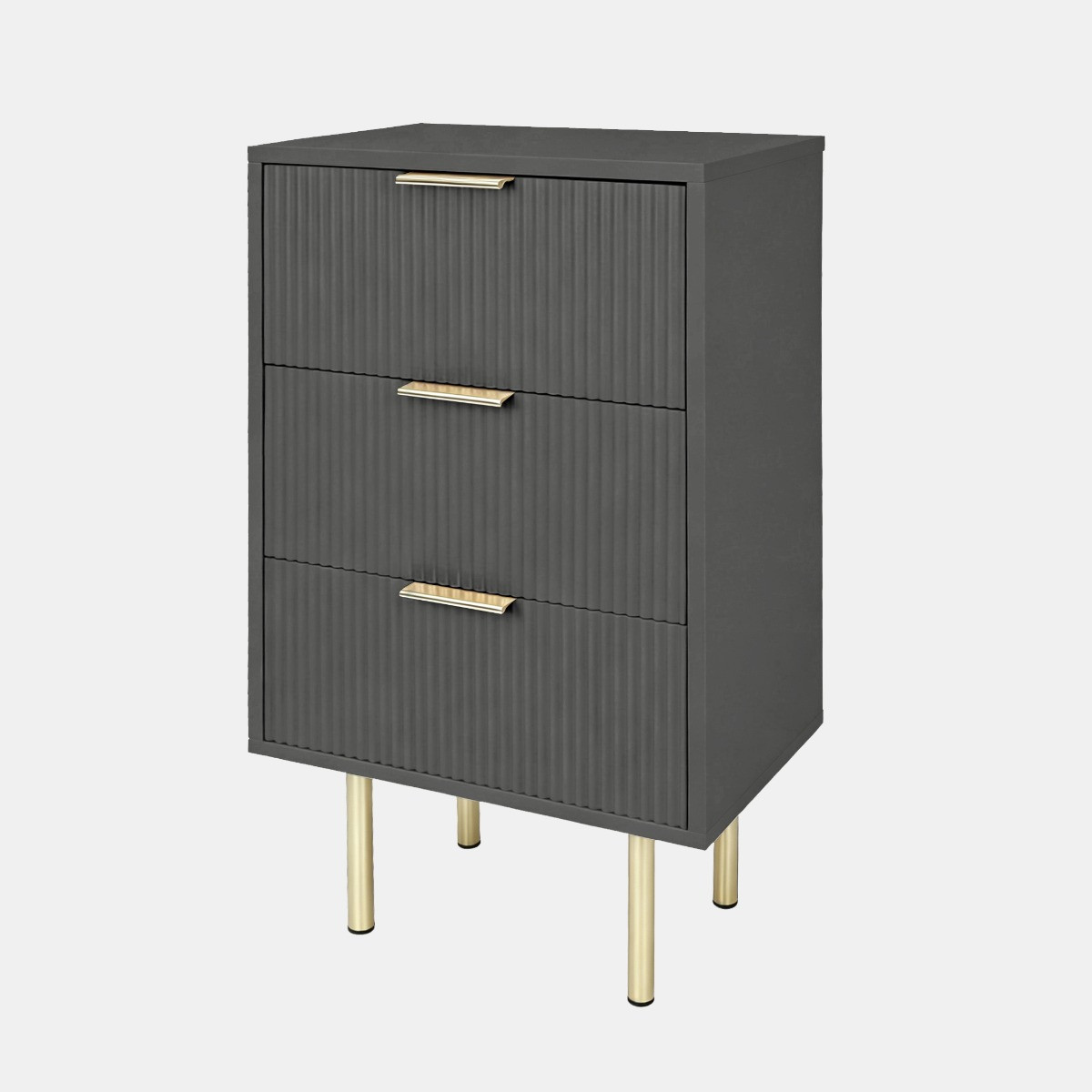OHS Ribbed 3-Drawer Bedside Unit - Dark Charcoal>