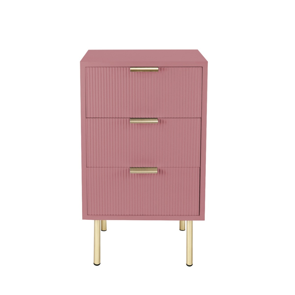OHS Ribbed 3-Drawer Bedside Unit - Deep Blush>