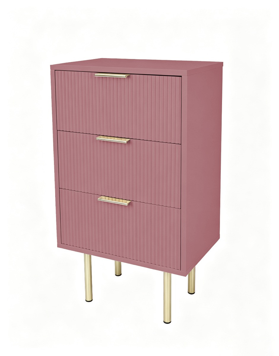 OHS Ribbed 3-Drawer Bedside Unit - Deep Blush>