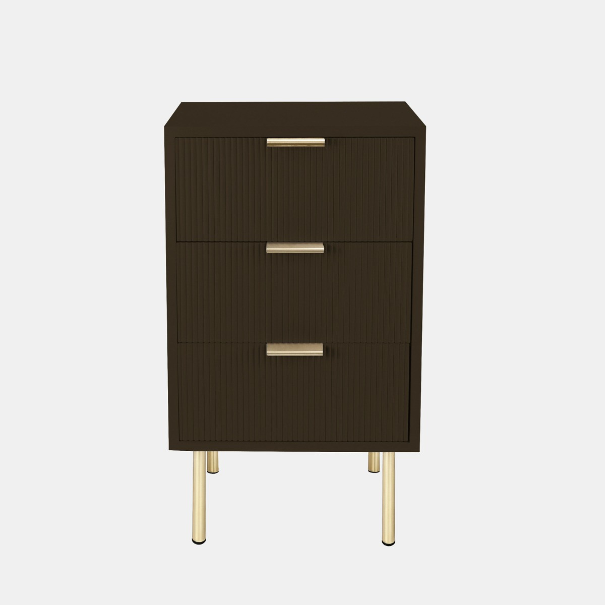 OHS Ribbed 3-Drawer Bedside Unit - Chocolate>