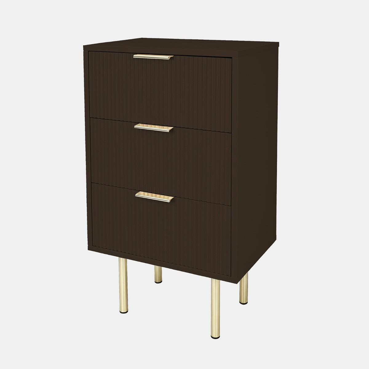 OHS Ribbed 3-Drawer Bedside Unit - Chocolate>