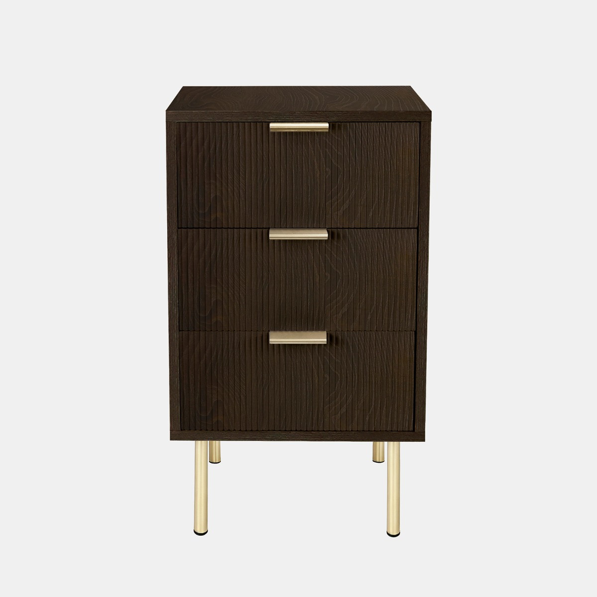 OHS Ribbed 3-Drawer Bedside Unit - Dark Wood>