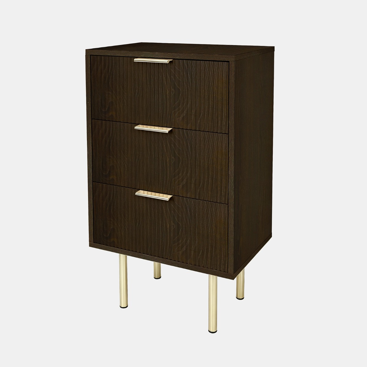 OHS Ribbed 3-Drawer Bedside Unit - Dark Wood>