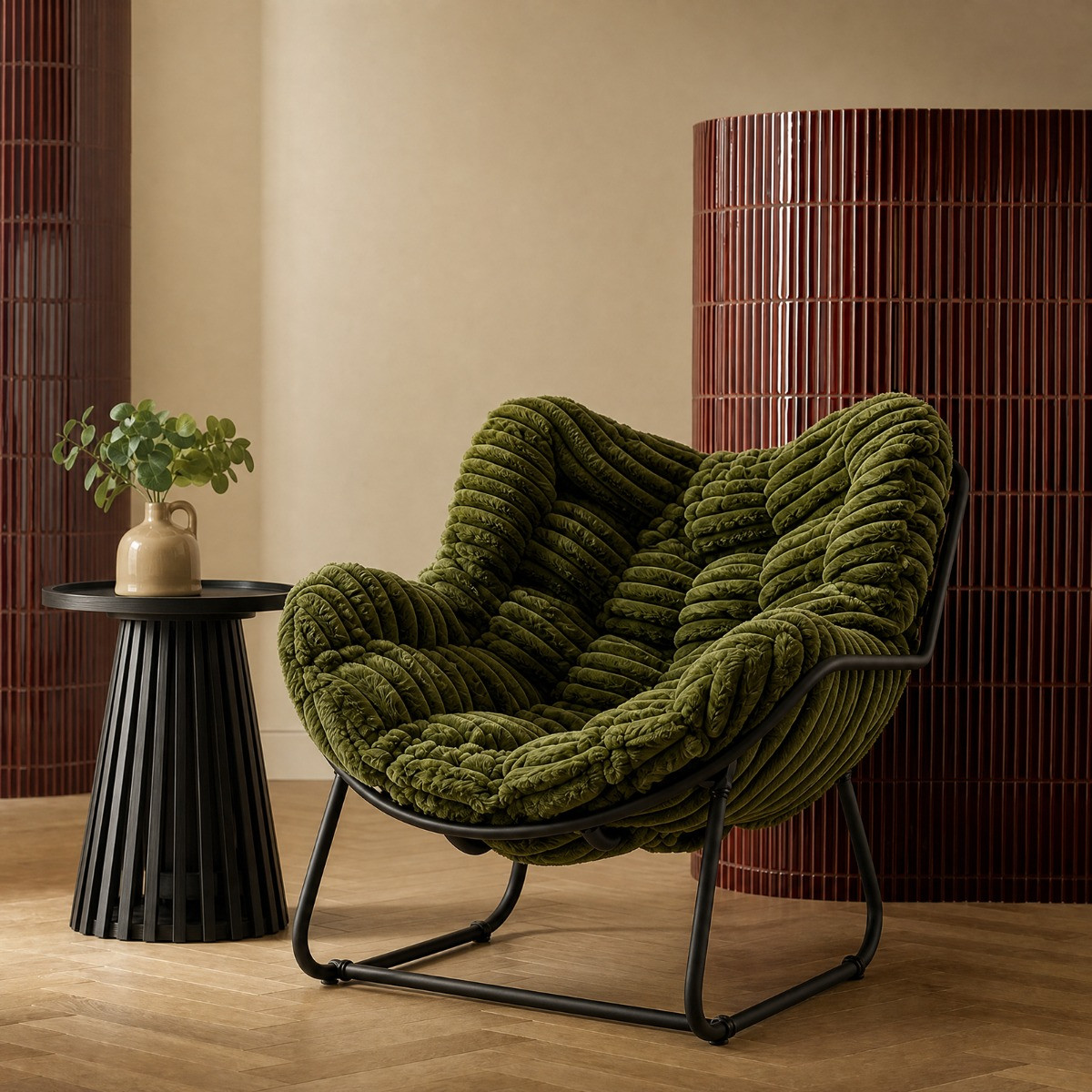OHS Ribbed Faux Fur Rocking Chair - Olive Green>