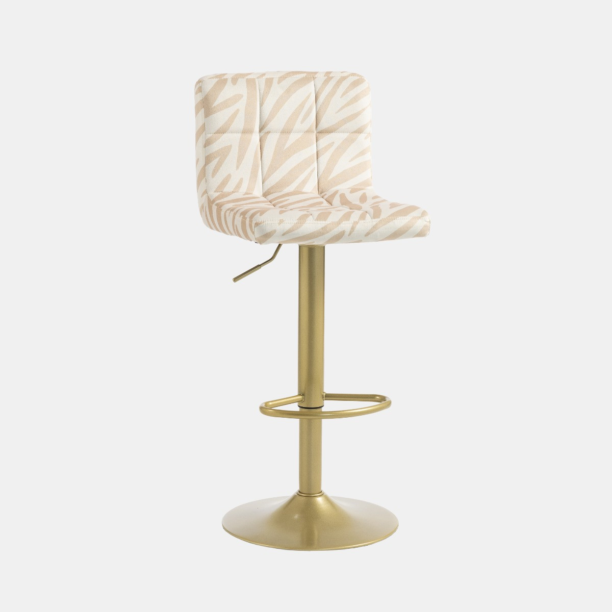OHS Set of 2 Zebra Print Adjustable Velvet Bar Stools - Natural/Gold>