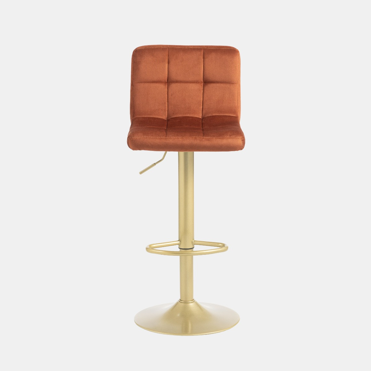 OHS Set of 2 Adjustable Velvet Bar Stools - Rust/Gold>