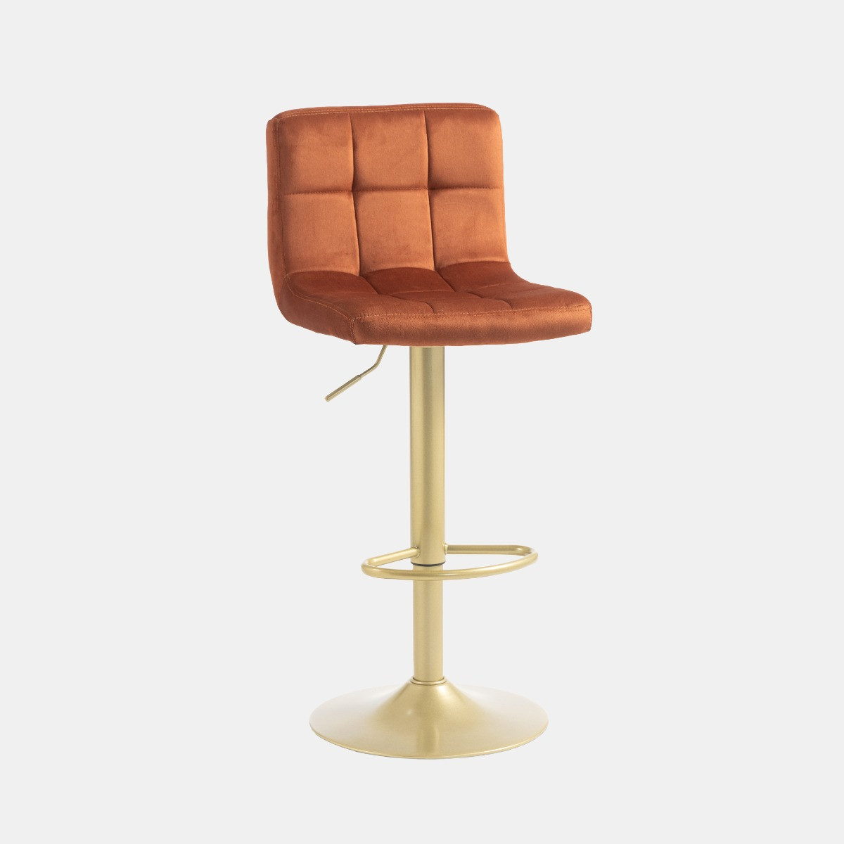 OHS Set of 2 Adjustable Velvet Bar Stools - Rust/Gold>