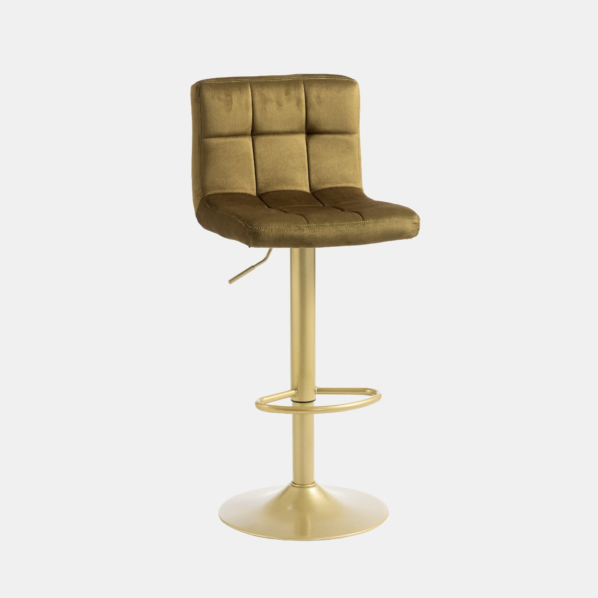 OHS Set of 2 Adjustable Velvet Bar Stools - Olive/Gold>