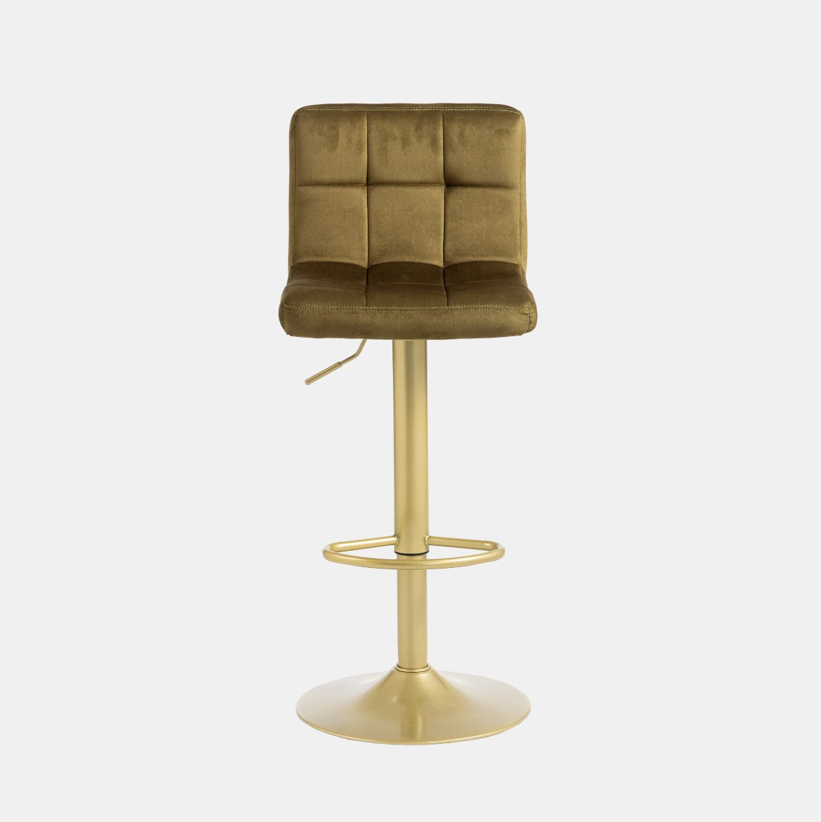OHS Set of 2 Adjustable Velvet Bar Stools - Olive/Gold>