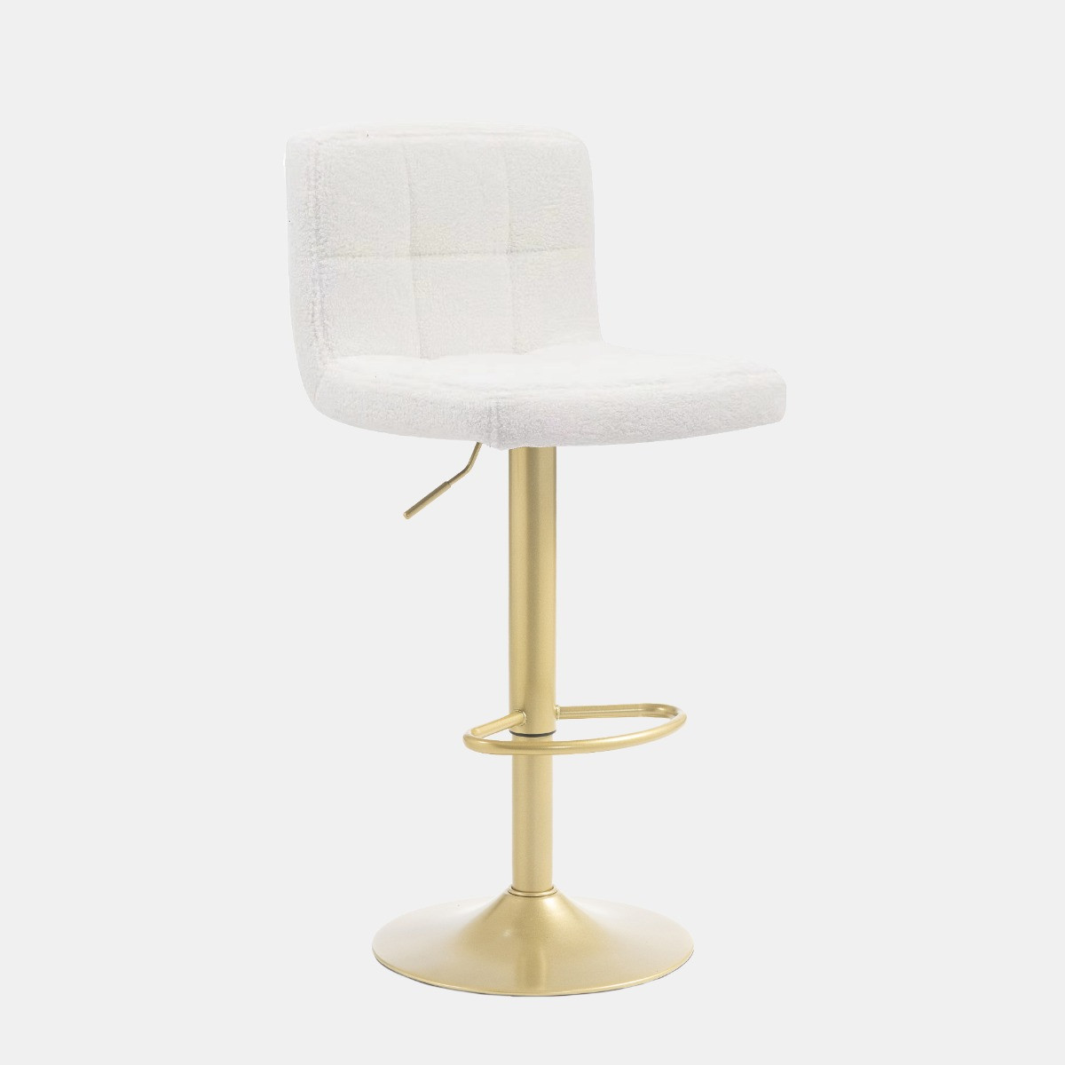 OHS Set of 2 Adjustable Bouclé Bar Stools - Cream/Gold>