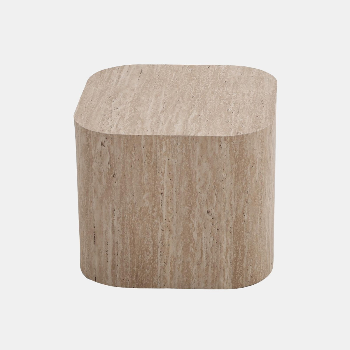 OHS Set of 2 Travertine Effect Square Side Tables - Cream>