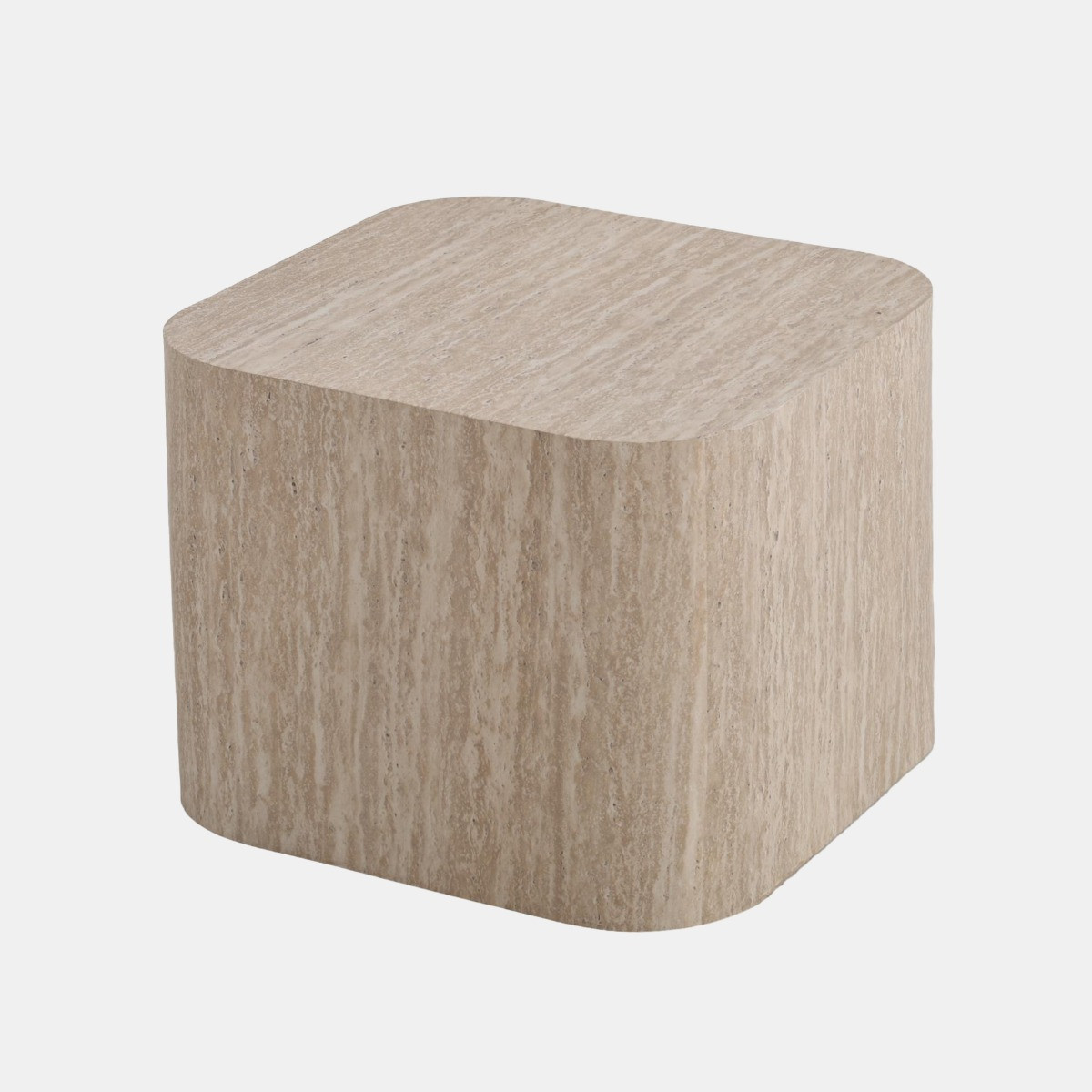 OHS Set of 2 Travertine Effect Square Side Tables - Cream>