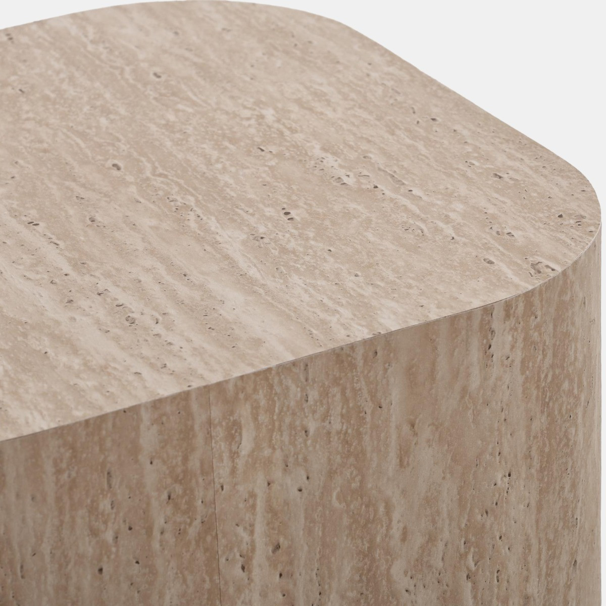 OHS Set of 2 Travertine Effect Square Side Tables - Cream>