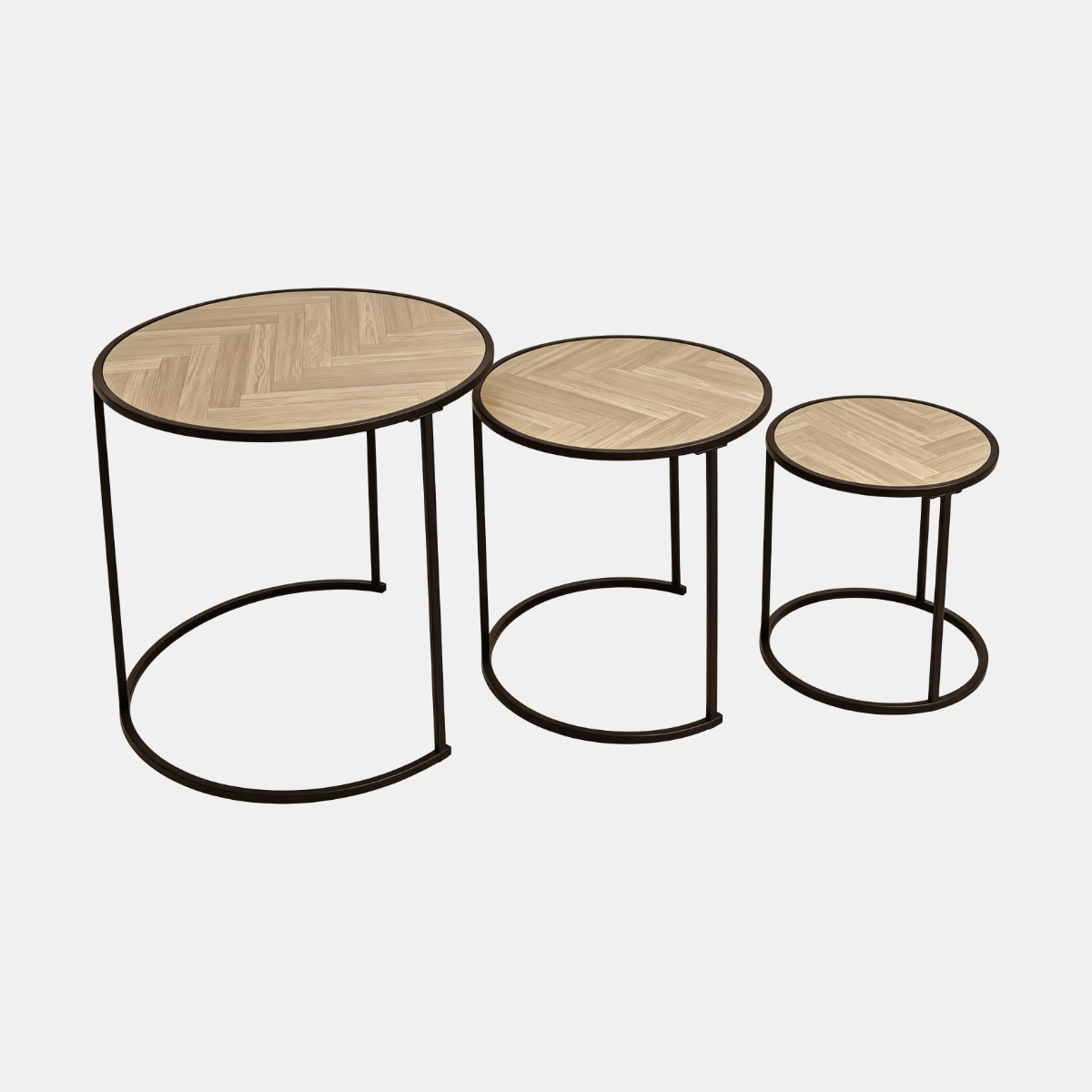 OHS Manhattan Chevron Nest of 3 Round Side Tables - Light Wood>