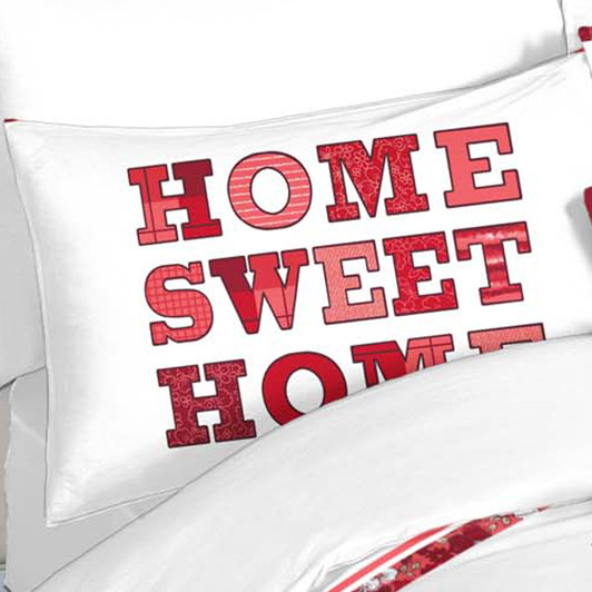 Pair of Luxurious Soft Patterned Pillowcases Cushion Cover Home Sweet Home - Red>