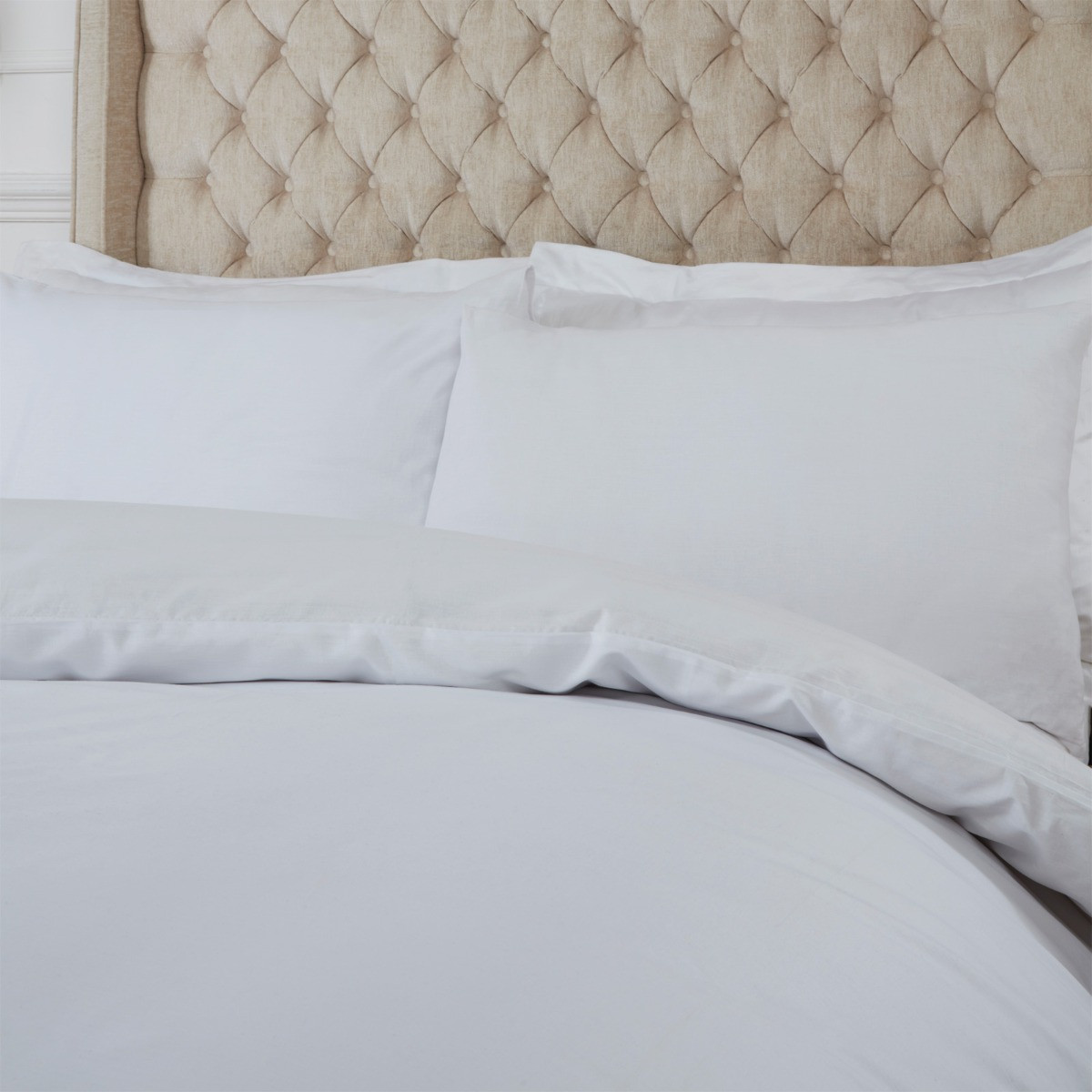 Highams Plain 100% Cotton Duvet Cover with Pillow Case Bedding Set, White - Super King>