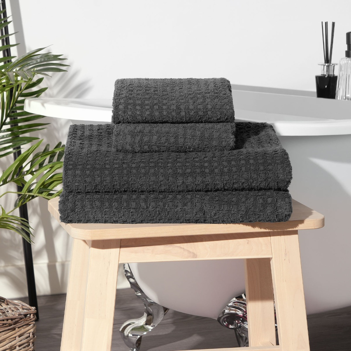 OHS 100% Cotton Waffle Towel Bale 4 Piece - Grey>