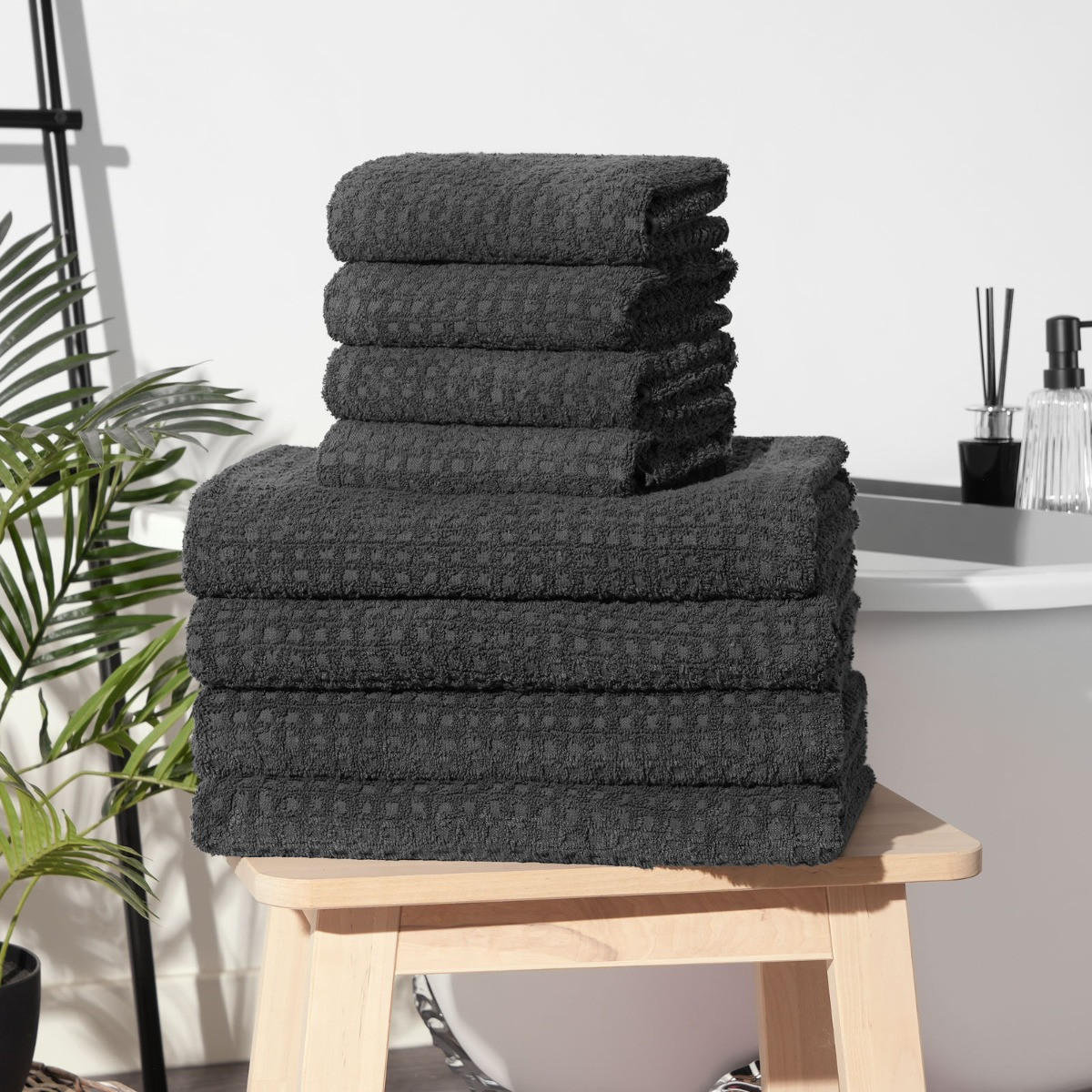 OHS 100% Cotton Waffle Towel Bale 8 Piece - Grey>