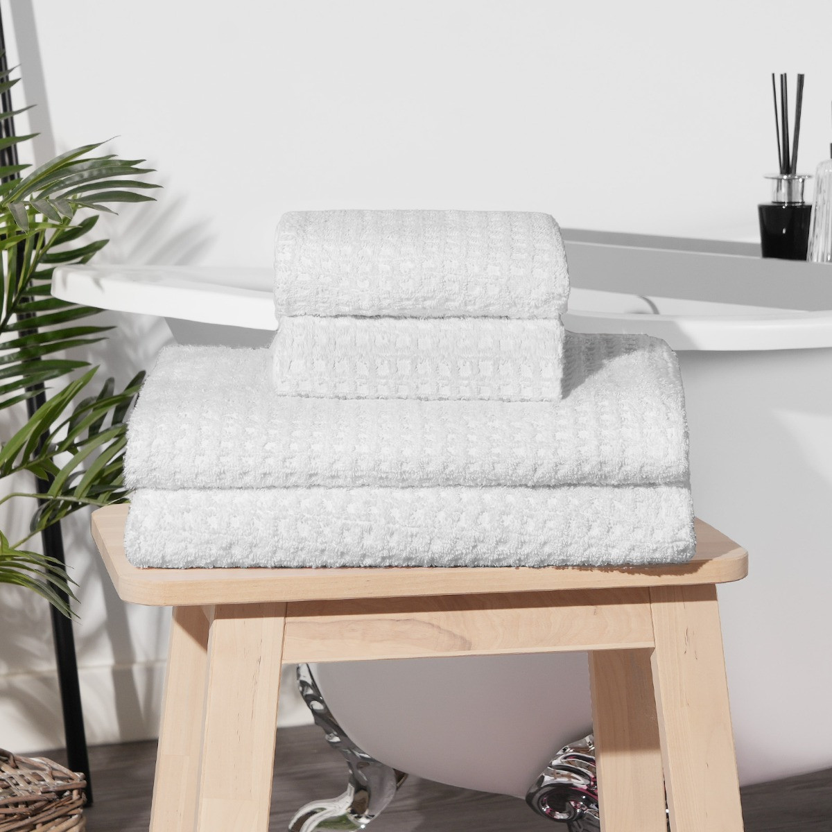 OHS 100% Cotton Waffle Towel Bale 4 Piece - White>