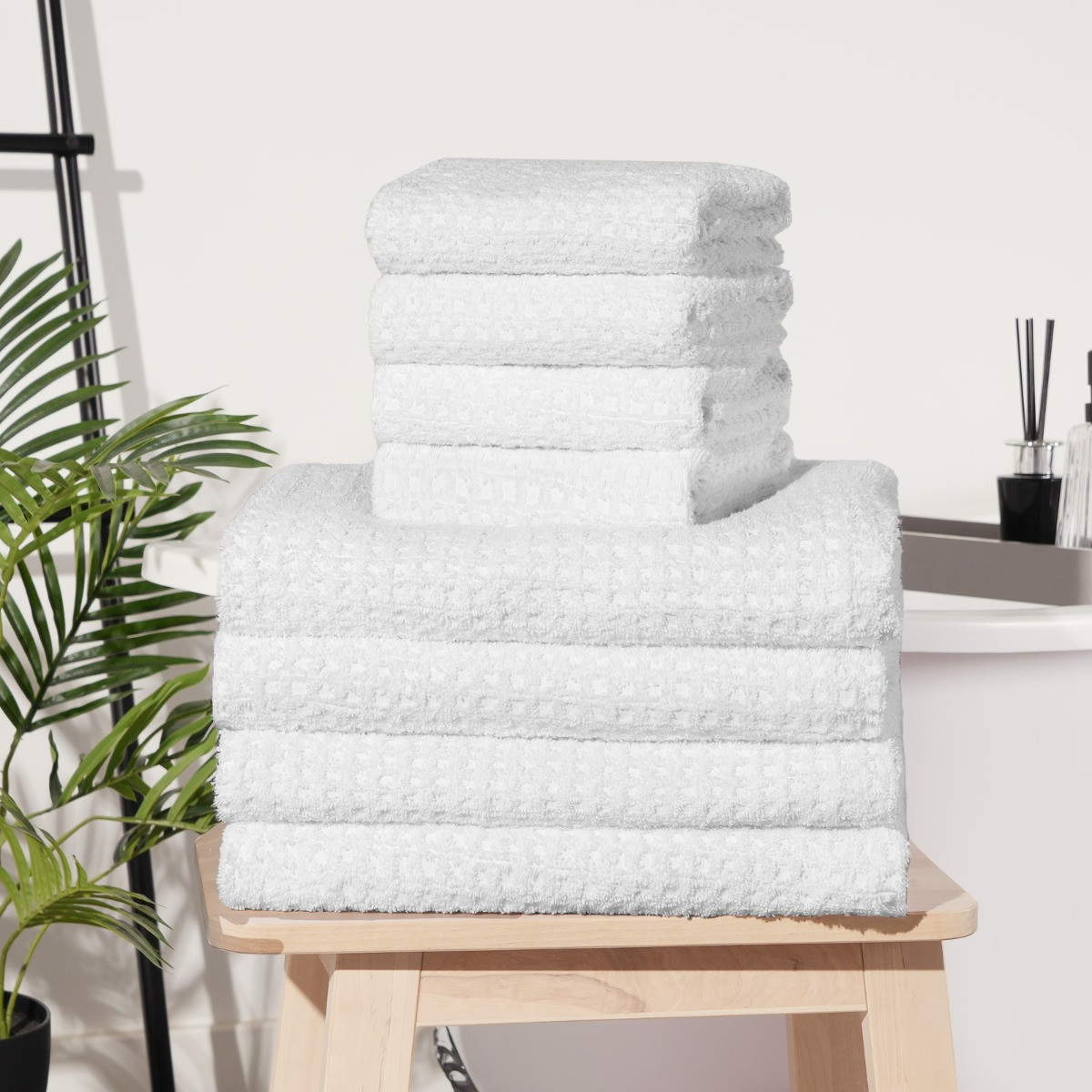 OHS 100% Cotton Waffle Towel Bale 8 Piece - White>