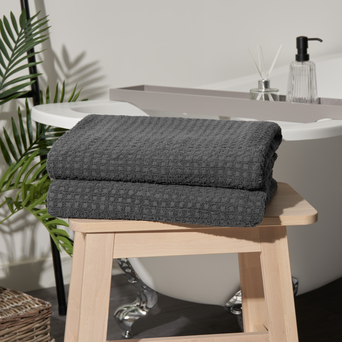 Highams 100 Cotton 2 Piece Waffle Bath Sheets Grey