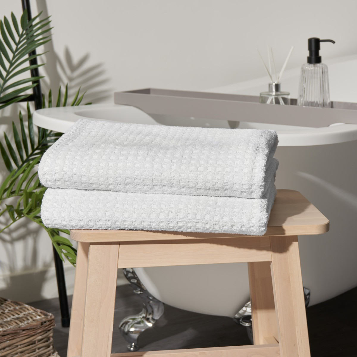 OHS 100% Cotton 2 Piece Waffle Bath Sheets - White>