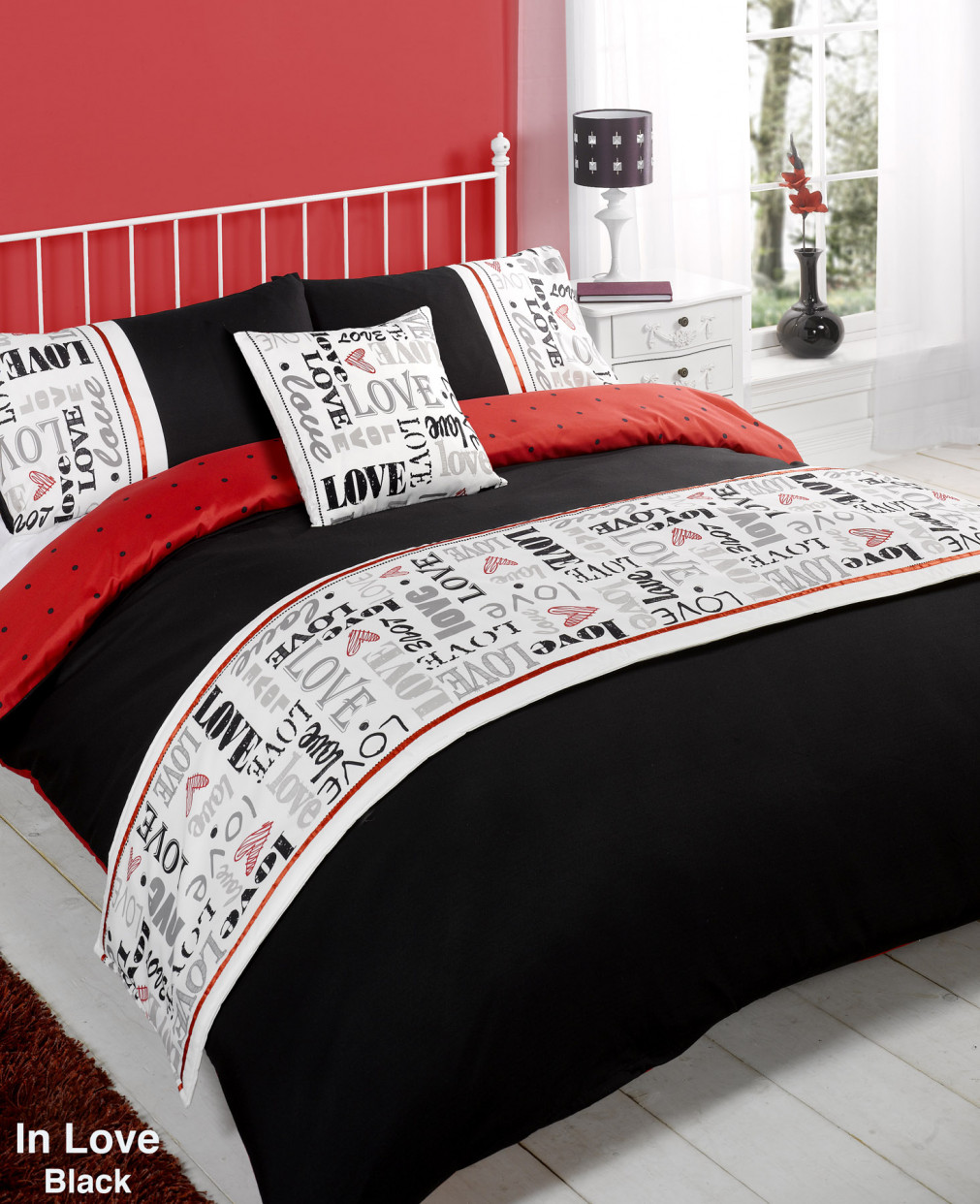 In Love Bed In A Bag Duvet Cover Set, Single  - Red>
