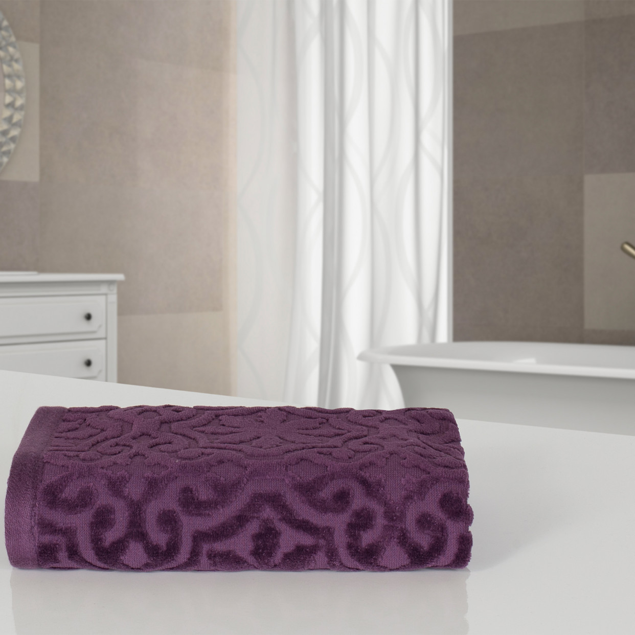 Jacquard 100% Cotton Velour Super Soft Hand Towel - Purple>