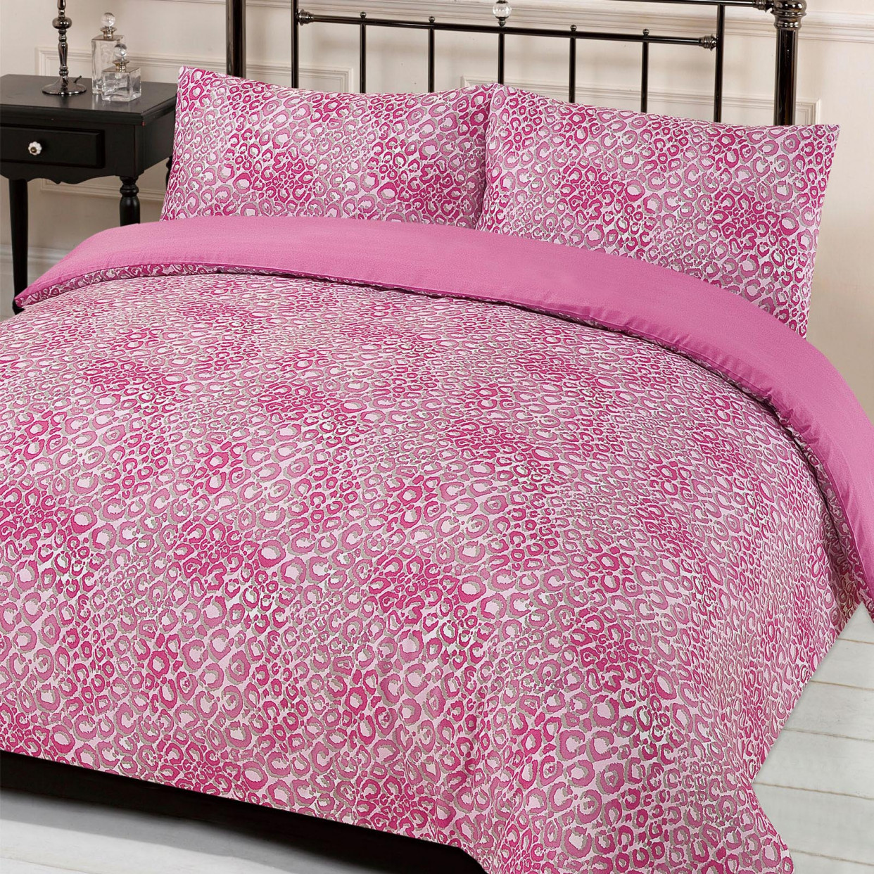 Leopard Print Quilt Cover with Pillowcase Bedding Set Jengo Pink - King>