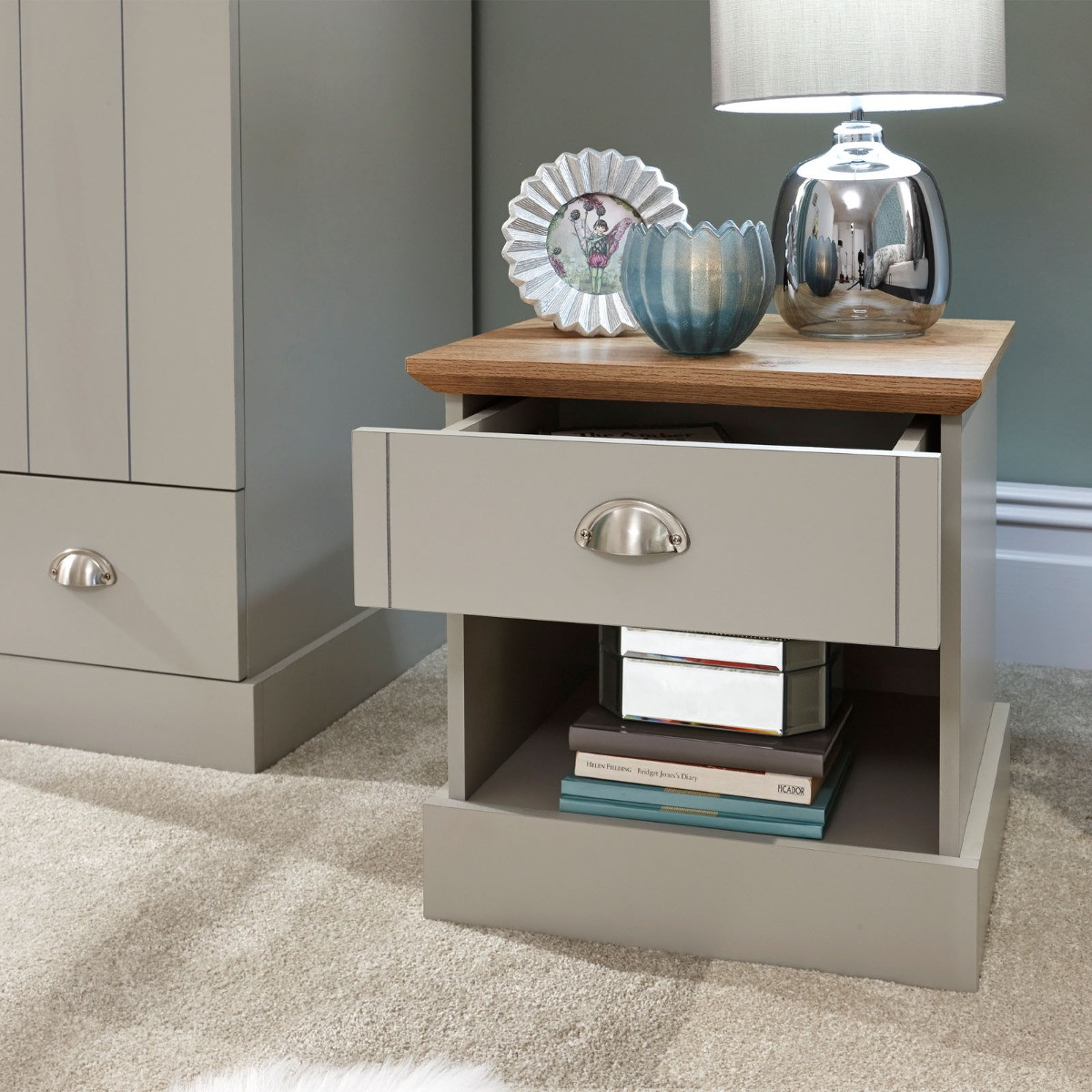 Kendal 1 Drawer Bedside Table - Grey>
